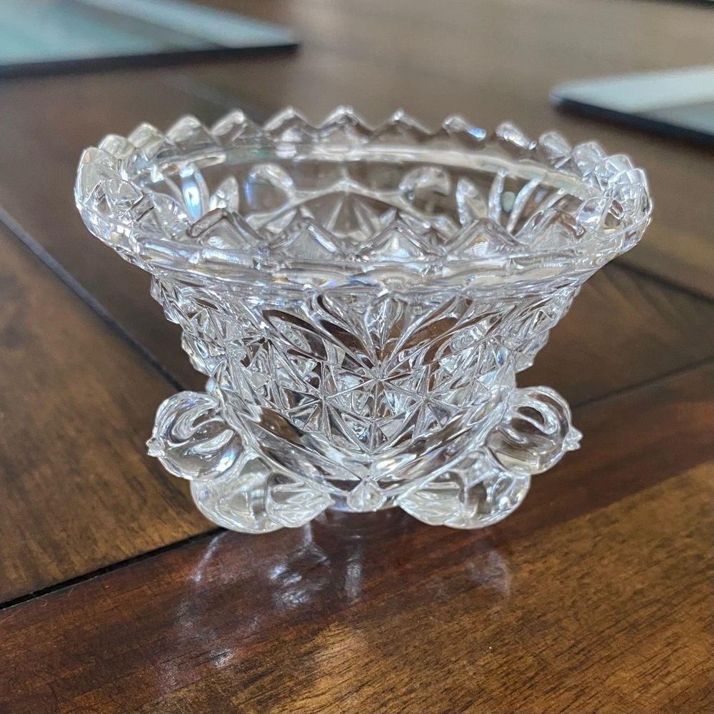 Vintage Hofbauer Byrdes Crystal Trinket Bowl Clear 3 Footed Bird Design Mini